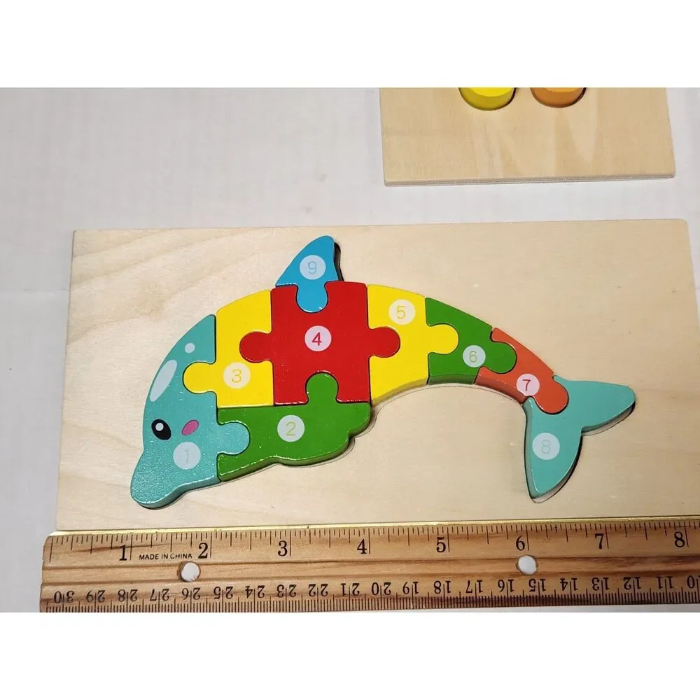 Lot of 4 Wooden Number Puzzles – Small Colorful Animal Learning Puzzles